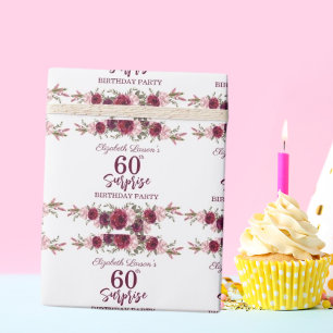 Surprise Senior Birthday Party Floral Burgundy Wrapping Paper