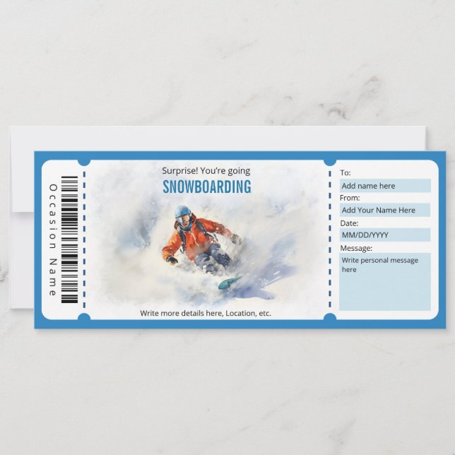 Surprise Snowboarding Ticket Voucher Template (Front)