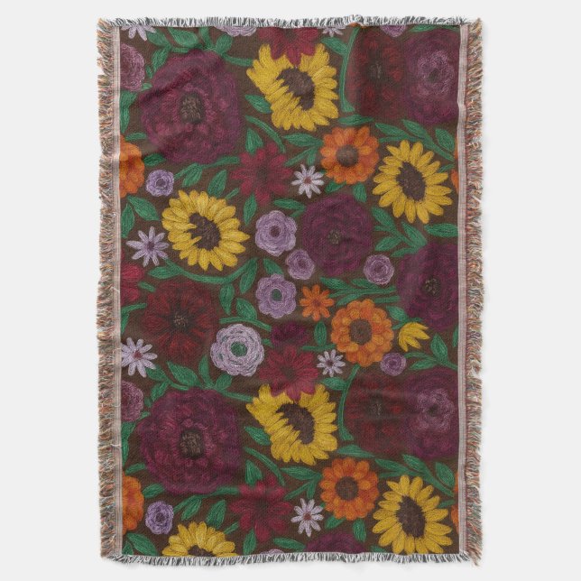 Surprise Song Piano Flowers Painted Boho Floral Throw Blanket (Front Vertical)