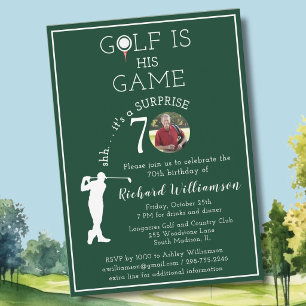 SURPRISE Stylish Men's Golf Photo 70th Birthday  Invitation