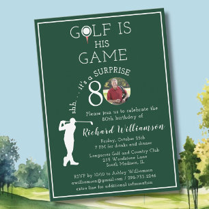 SURPRISE Stylish Men's Golf Photo 80th Birthday Invitation