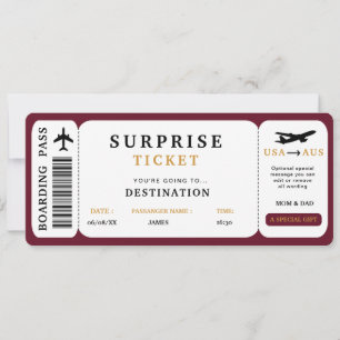 Surprise Trip Ticket  Plane Travel Boarding Pass Invitation