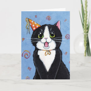 Surprise Tuxedo Cat Happy Birthday Card
