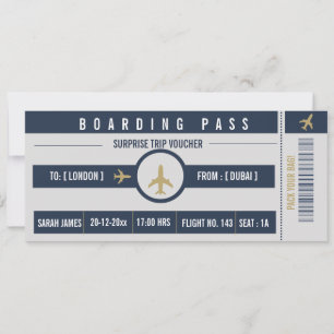 Surprise Vacation Boarding Pass Ticket Fake Flight Invitation