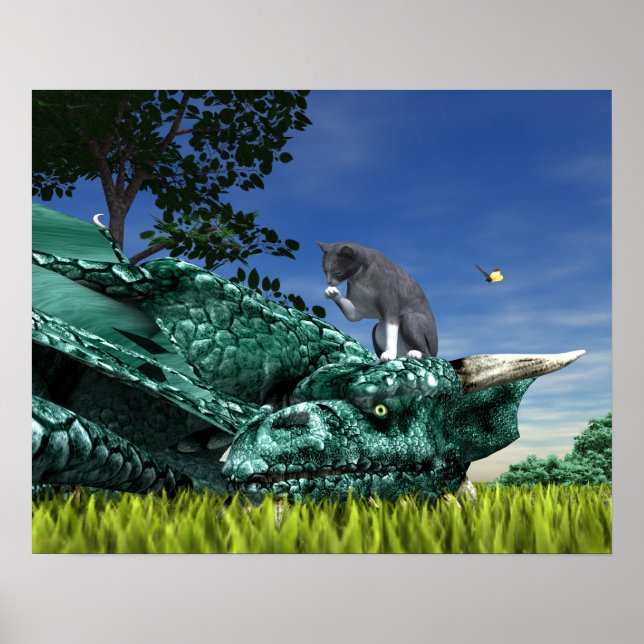 Surprise Visitor - Cute Cat on Dragon’s Head Poster (Front)