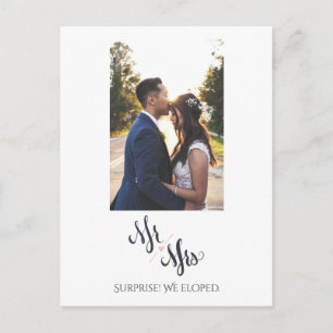 Surprise We Eloped Mr & Mrs Elegant Calligraphy Postcard