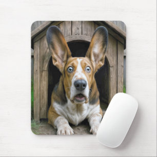 Surprised Basset Hound In a Doghouse Mouse Pad
