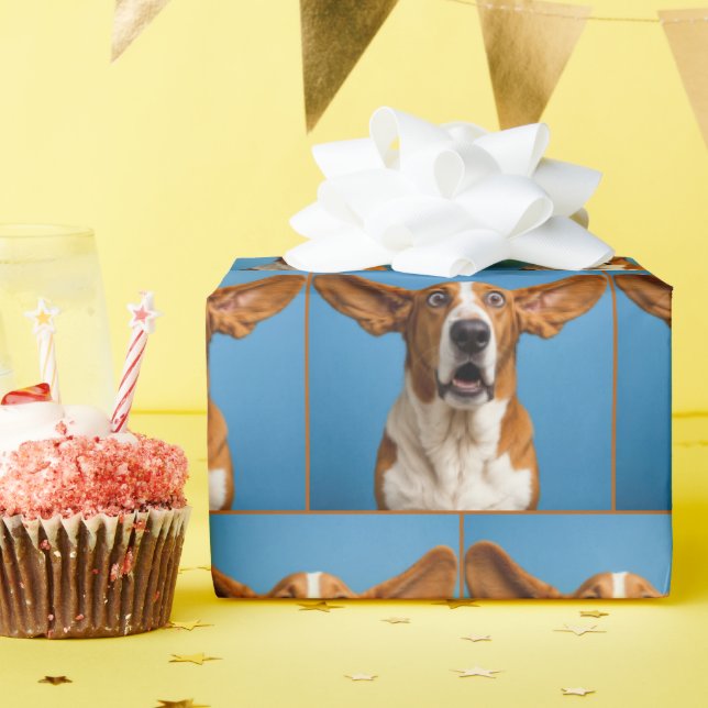 Surprised Basset Hound Wrapping Paper (Birthday Party)
