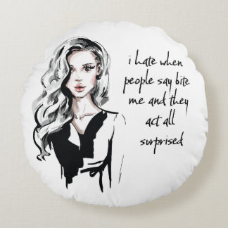 Surprised Bite me Round Pillow