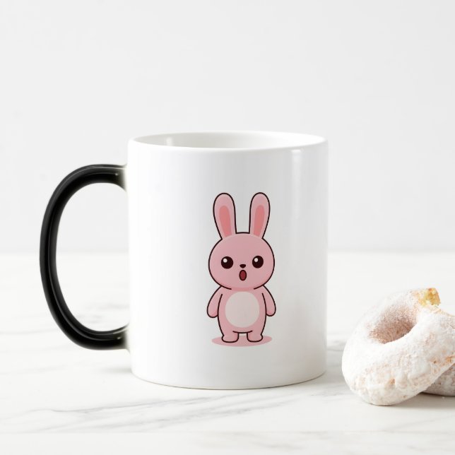 Surprised Bunny Minimal Kawaii Style Magic Mug (With Donut)