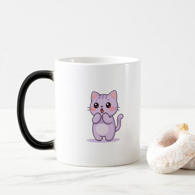 Surprised Cat Cute Cartoon Character Magic Mug (With Donut)