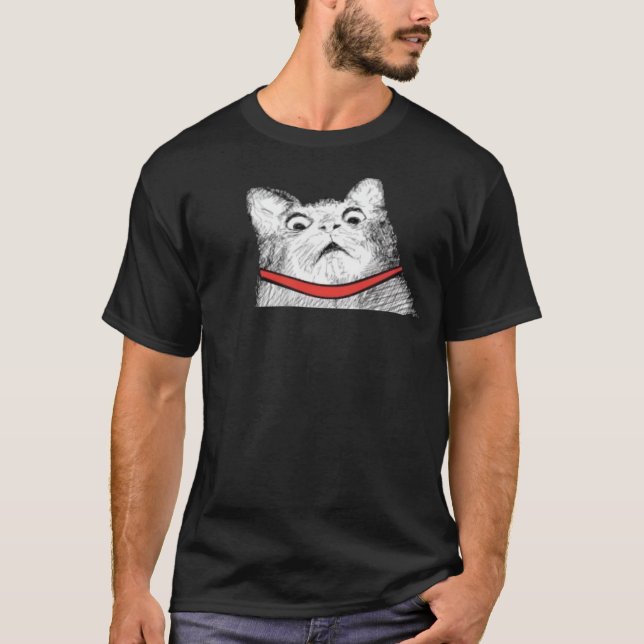 Surprised Cat Gasp Meme - Black T-Shirt (Front)