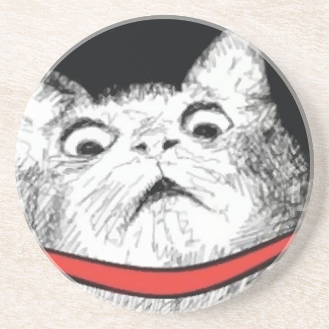 Surprised Cat Gasp Meme - Drink Premium Coaster (Front)