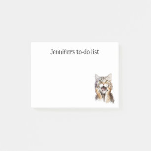 Surprised cat grey  brindle cat PERSONALIZED Post-it Notes