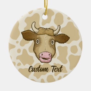 Surprised Cow Ceramic Ornament