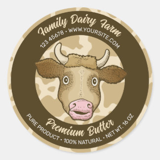 Surprised Cow Round Label