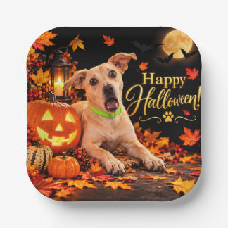 Surprised Dog Happy Halloween Paper Plate