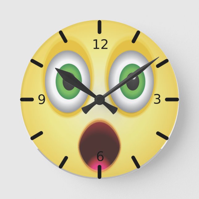 Surprised Emoji Face Round Clock (Front)