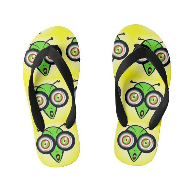 Surprised Extraterrestrial Funny Face Kid's Flip Flops (Footbed)