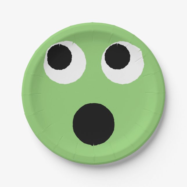 Surprised Face Green Emoticon Emoji Paper Plate (Front)