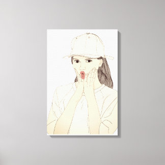 Surprised Girl Minimalist Line Art Canvas Print