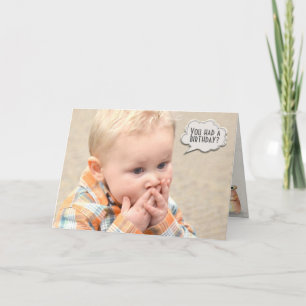 surprised little boy for belated birthday card