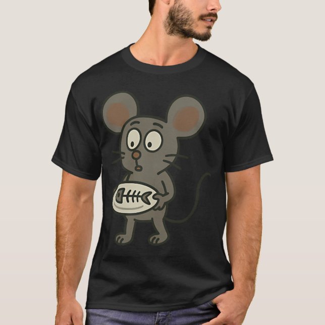 Surprised Mouse with Fishbone Plate â€“ Funny Cart T-Shirt (Front)