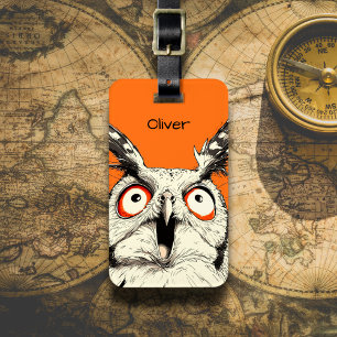 Surprised Owl Illustration Luggage Tag