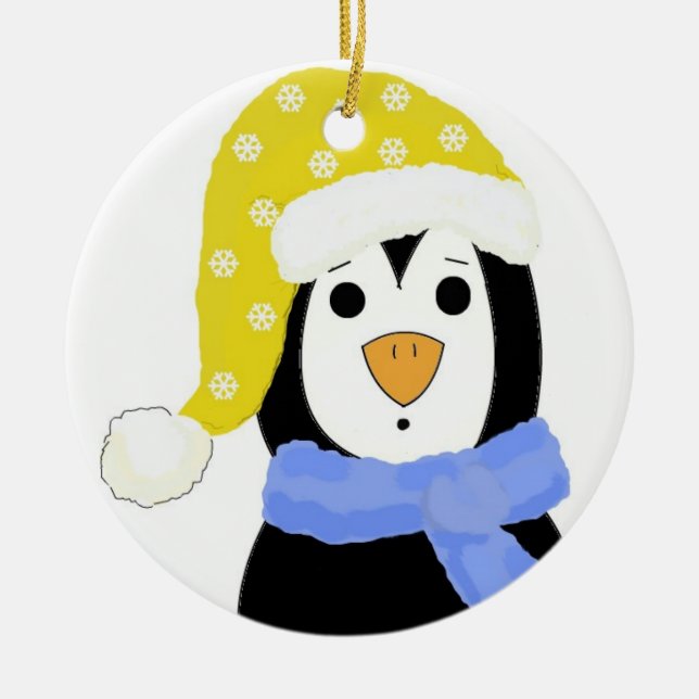 Surprised  Penguin Ceramic Ornament (Front)