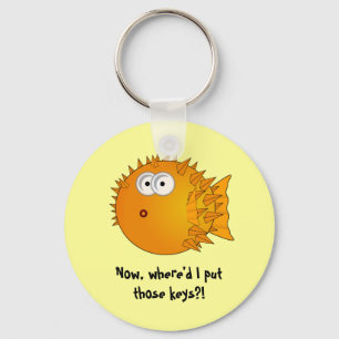 Surprised Puffer Fish - funny sayings Keychain