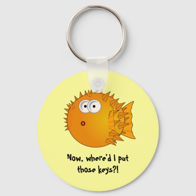 Surprised Puffer Fish - funny sayings Keychain (Front)