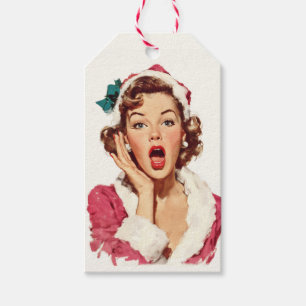 Surprised Retro Christmas Pin-Up Gift Tags