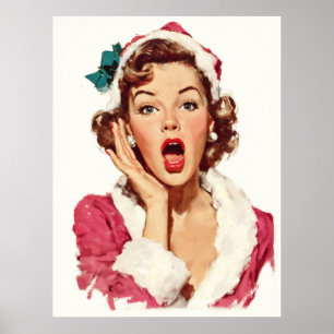 Surprised Retro Christmas Pin-Up Poster
