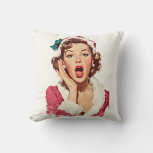 Surprised Retro Christmas Pin-Up Throw Pillow