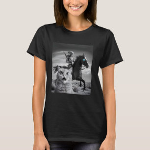 Surprised Scared Cat Selfie with Alien Riding a Ho T-Shirt