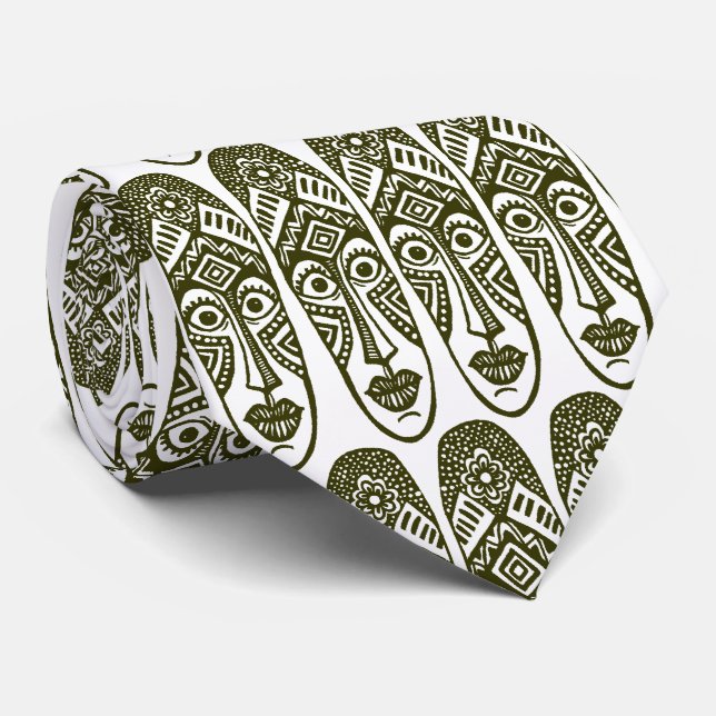 Surprised Tiki Masks - Dp Olive on White Tie (Rolled)