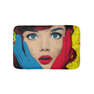 Surprised Woman in Pop Art Bath Mat