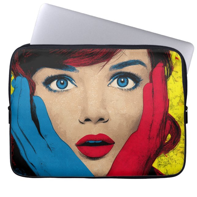 Surprised Woman in Pop Art Laptop Sleeve (Front)