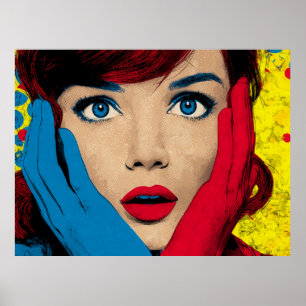 Surprised Woman in Pop Art Poster
