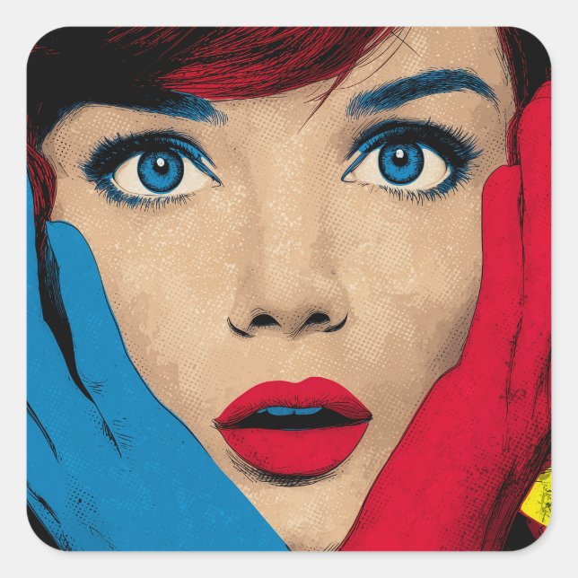 Surprised Woman in Pop Art Square Sticker (Front)