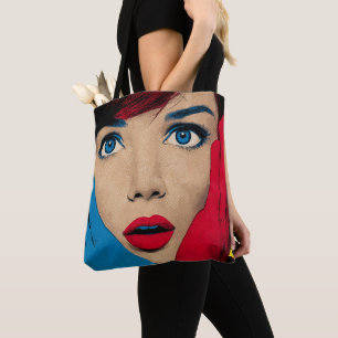 Surprised Woman in Pop Art Tote Bag