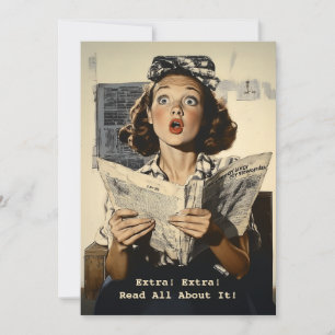 Surprised Woman Reading Newspaper Invitation