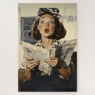 Surprised Woman Reading Newspaper Jigsaw Puzzle
