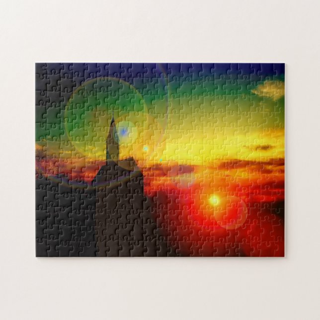 Surprising Sunset Church Image Jigsaw Puzzle (Horizontal)