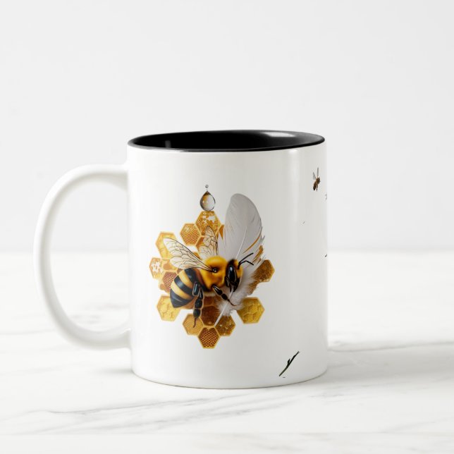 Surreal 3D Ultra-Realistic Bee Feather Honeycomb  Two-Tone Coffee Mug (Left)