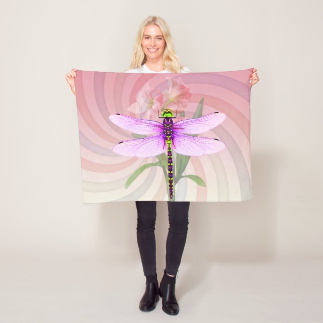 Surreal 60’s Theme Dragon Fly Fleece Blanket (In Situ)