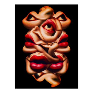 Surreal Abstract Faces Bold Expressionist Poster
