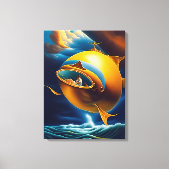 Surreal Abstract Flying Submarine Ocean Life Canvas Print (Front)
