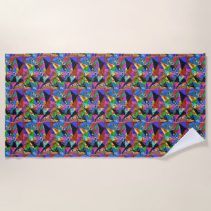 Surreal Abstract Geometric Patterns with Eyes  Beach Towel