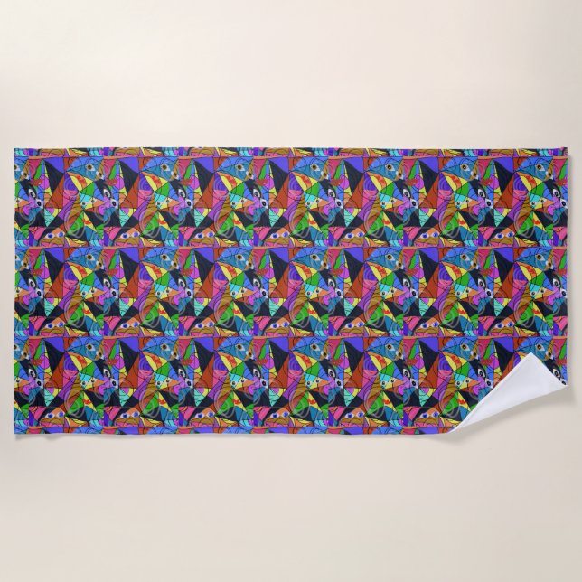 Surreal Abstract Geometric Patterns with Eyes  Beach Towel (Front)